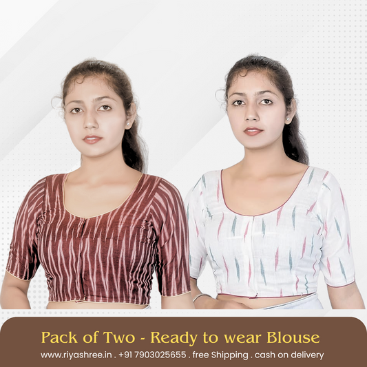 Pack of 2 - Riyashree Ikkat Print Ready-to-Wear Stitched Blouse for Women