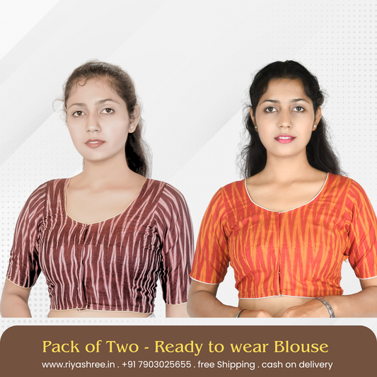 Pack of 2 - Riyashree Ikkat Print Ready-to-Wear Stitched Blouse for Women