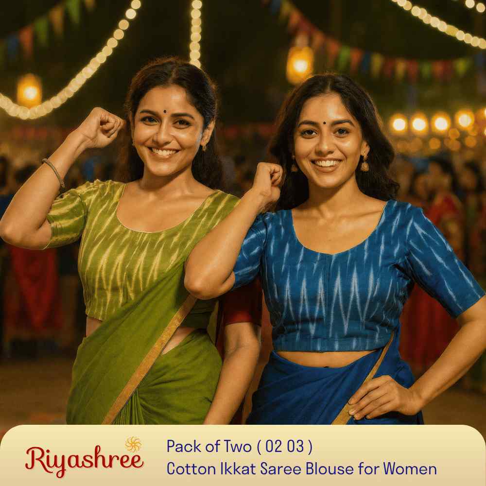 EvaRiya Pack of 2 Ready-to-Wear Cotton Ikkat Blouse for Women | Pre-Stitched Saree Blouse | Comfortable Daily & Festive Wear | 02-03