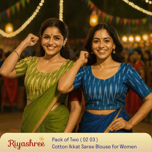 EvaRiya Pack of 2 Ready-to-Wear Cotton Ikkat Blouse for Women | Pre-Stitched Saree Blouse | Comfortable Daily & Festive Wear | 02-03