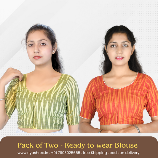 Pack of 2 - Riyashree Ikkat Print Ready-to-Wear Stitched Blouse for Women