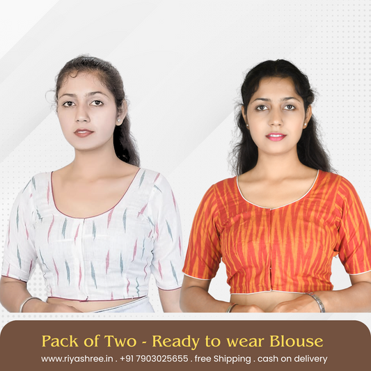 Pack of 2 - Riyashree Ikkat Print Ready-to-Wear Stitched Blouse for Women