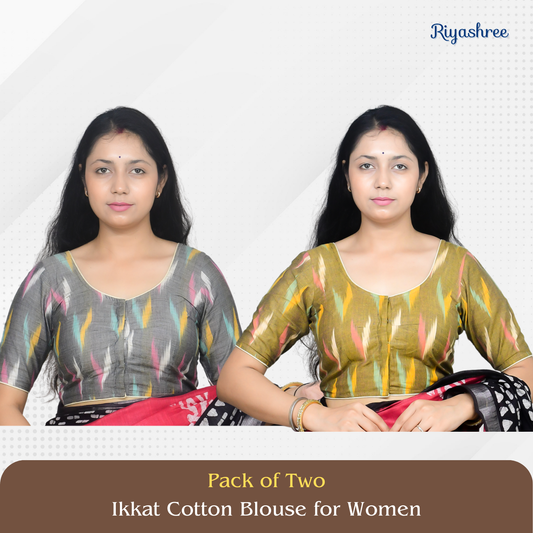 Pack of 2 - Riyashree Ikkat Print Ready-to-Wear Stitched Blouse for Women