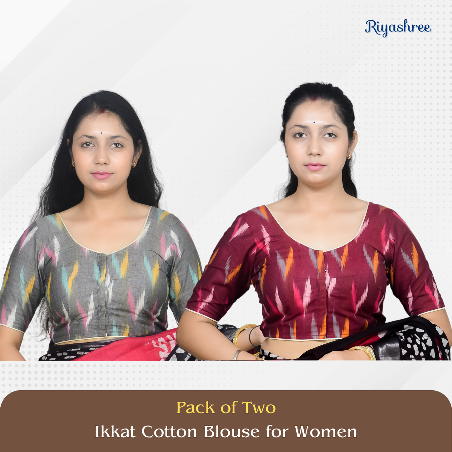 Pack of 2 - Riyashree Ikkat Print Ready-to-Wear Stitched Blouse for Women