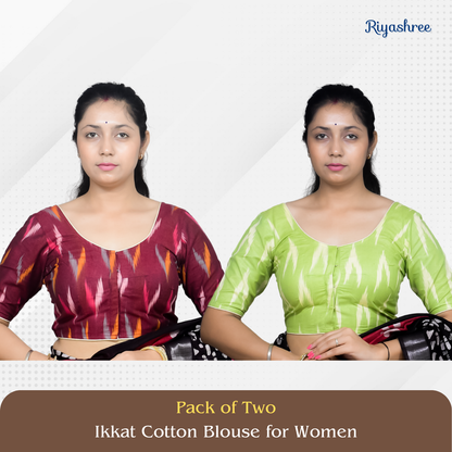 Pack of 2 - Riyashree Ikkat Print Ready-to-Wear Stitched Blouse for Women
