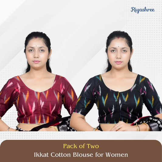 Pack of 2 - Riyashree Ikkat Print Ready-to-Wear Stitched Blouse for Women