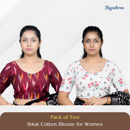 Pack of 2 - Riyashree Ikkat Print Ready-to-Wear Stitched Blouse for Women