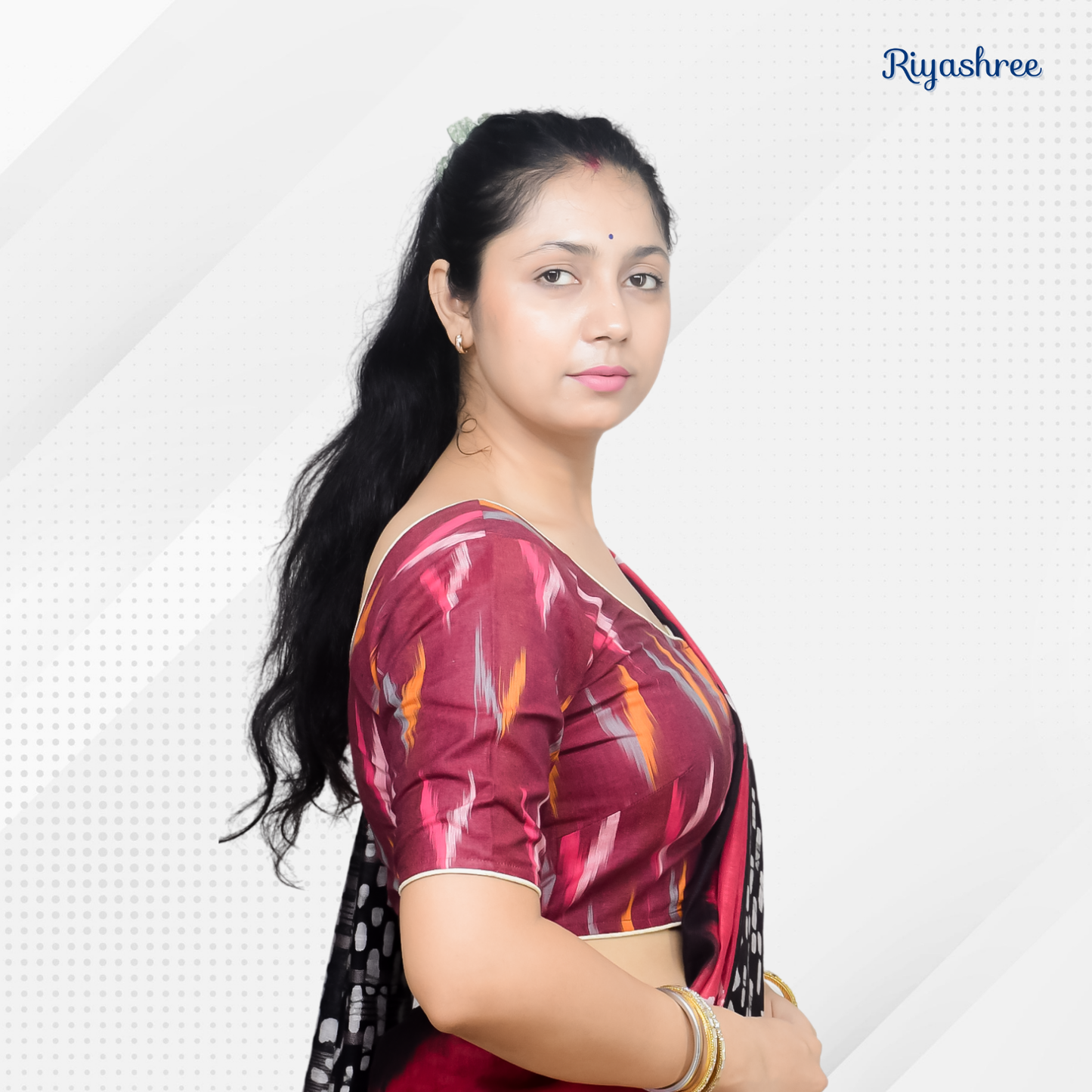 Pack of 2 - Riyashree Ikkat Print Ready-to-Wear Stitched Blouse for Women