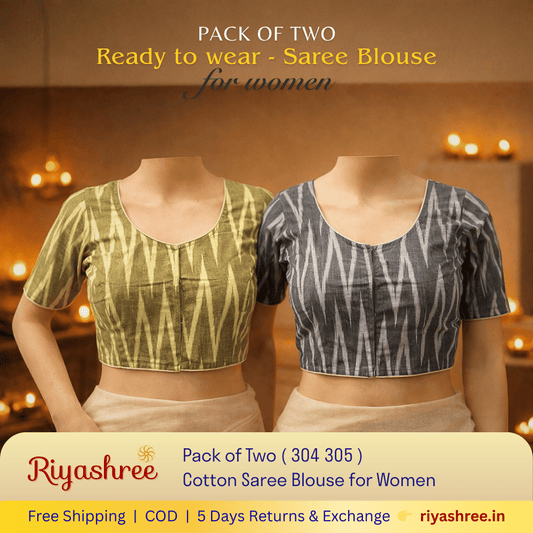 Pack of Two Riyashree Ready to Wear Stitched Cotton Ikkat Saree Blouse for Women | 304 305