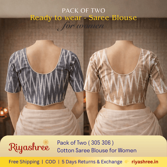 Pack of Two Riyashree Ready to Wear Stitched Cotton Ikkat Saree Blouse for Women | 305 306