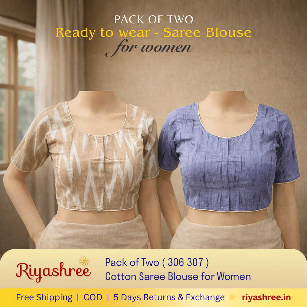 Pack of Two Riyashree Ready to Wear Stitched Cotton Ikkat Saree Blouse for Women | 306 307