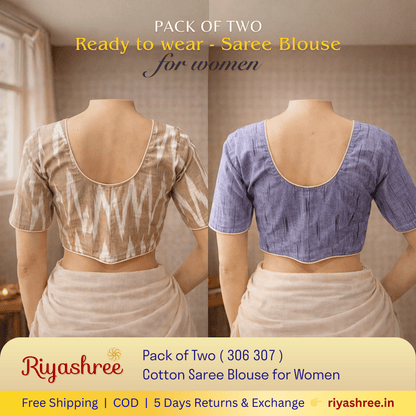 Pack of Two Riyashree Ready to Wear Stitched Cotton Ikkat Saree Blouse for Women | 306 307