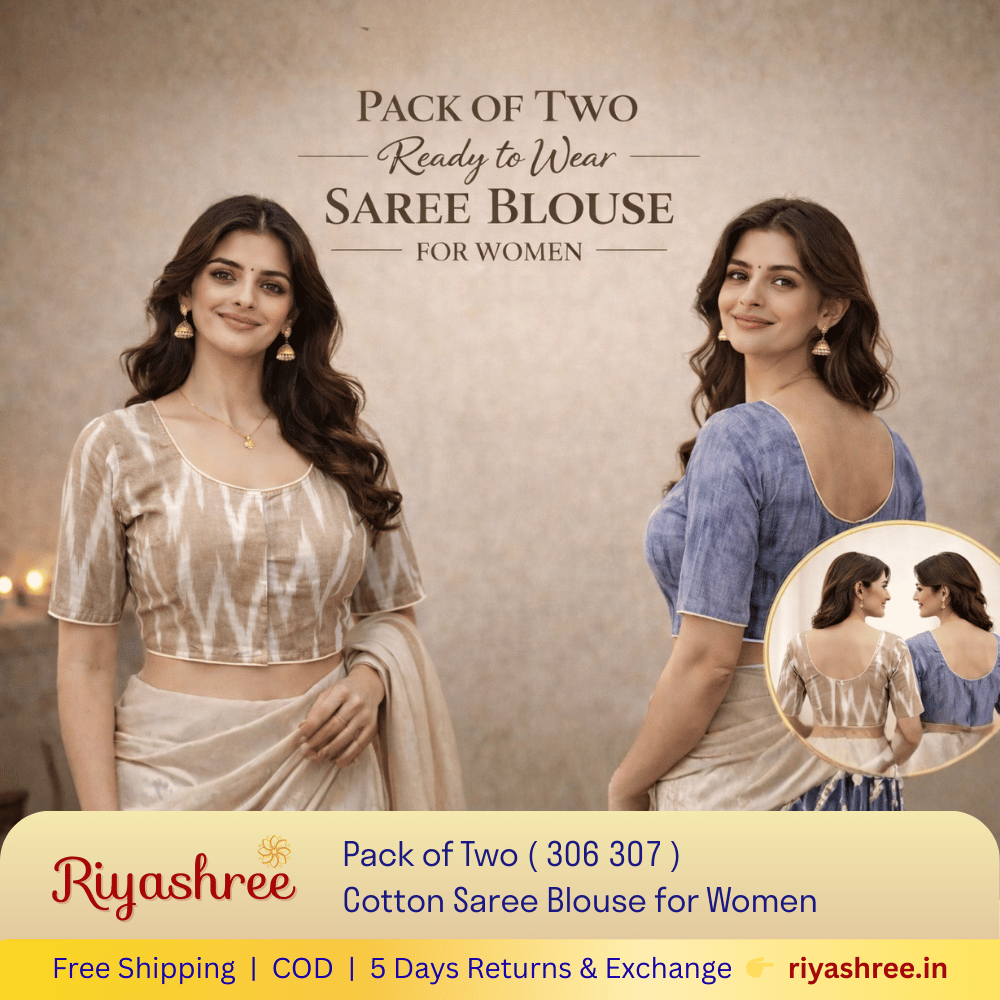 Pack of Two Riyashree Ready to Wear Stitched Cotton Ikkat Saree Blouse for Women | 306 307