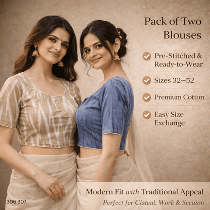 Pack of Two Riyashree Ready to Wear Stitched Cotton Ikkat Saree Blouse for Women | 306 307