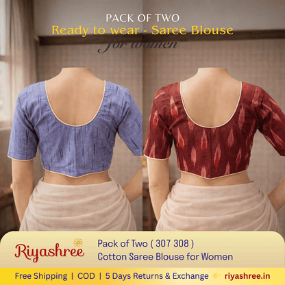 Pack of Two Riyashree Ready to Wear Stitched Cotton Ikkat Saree Blouse for Women | 307 308