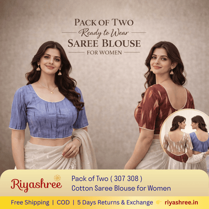 Pack of Two Riyashree Ready to Wear Stitched Cotton Ikkat Saree Blouse for Women | 307 308