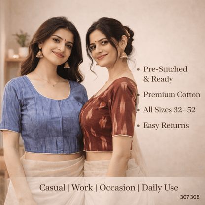 Pack of Two Riyashree Ready to Wear Stitched Cotton Ikkat Saree Blouse for Women | 307 308