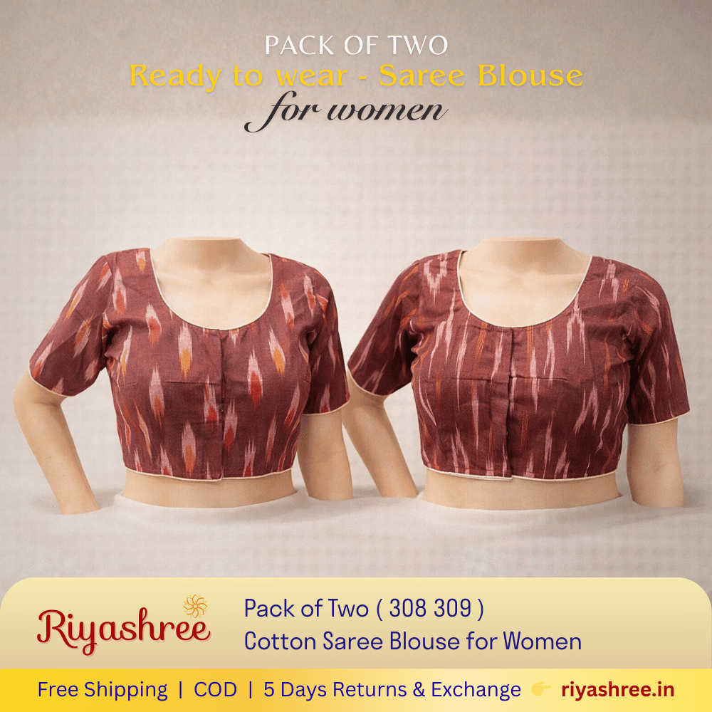 Pack of Two Riyashree Ready to Wear Stitched Cotton Ikkat Saree Blouse for Women | 308 309