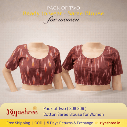 Pack of Two Riyashree Ready to Wear Stitched Cotton Ikkat Saree Blouse for Women | 308 309