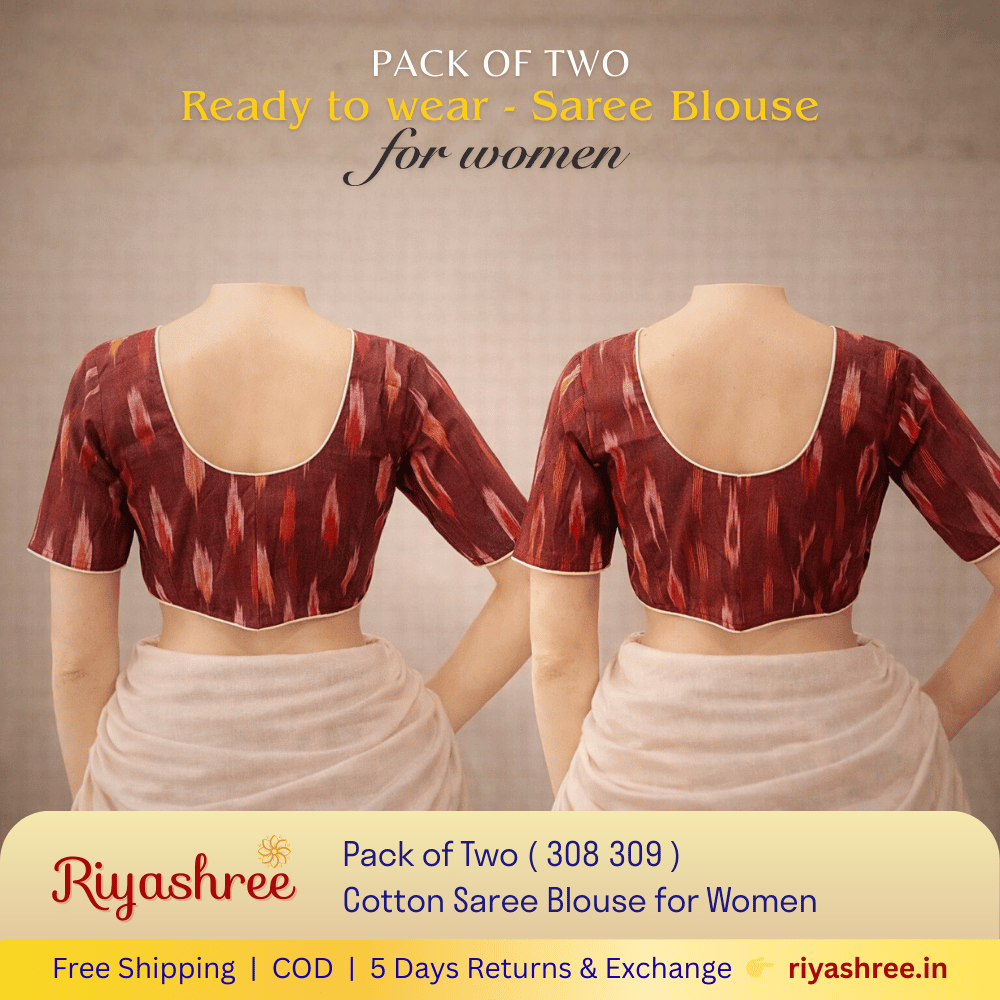Pack of Two Riyashree Ready to Wear Stitched Cotton Ikkat Saree Blouse for Women | 308 309