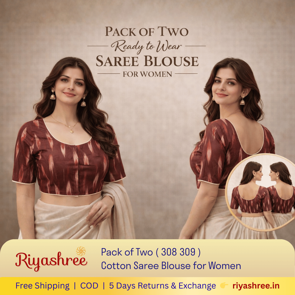 Pack of Two Riyashree Ready to Wear Stitched Cotton Ikkat Saree Blouse for Women | 308 309