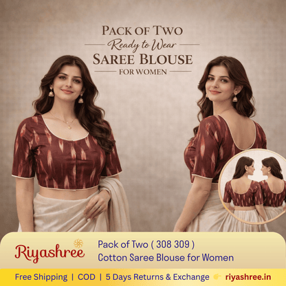 Pack of Two Riyashree Ready to Wear Stitched Cotton Ikkat Saree Blouse for Women | 308 309