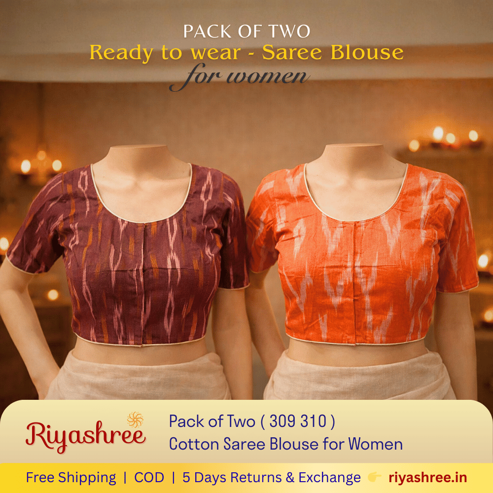 Pack of Two Riyashree Ready to Wear Stitched Cotton Ikkat Saree Blouse for Women | 309 310