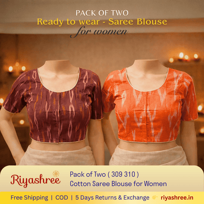Pack of Two Riyashree Ready to Wear Stitched Cotton Ikkat Saree Blouse for Women | 309 310