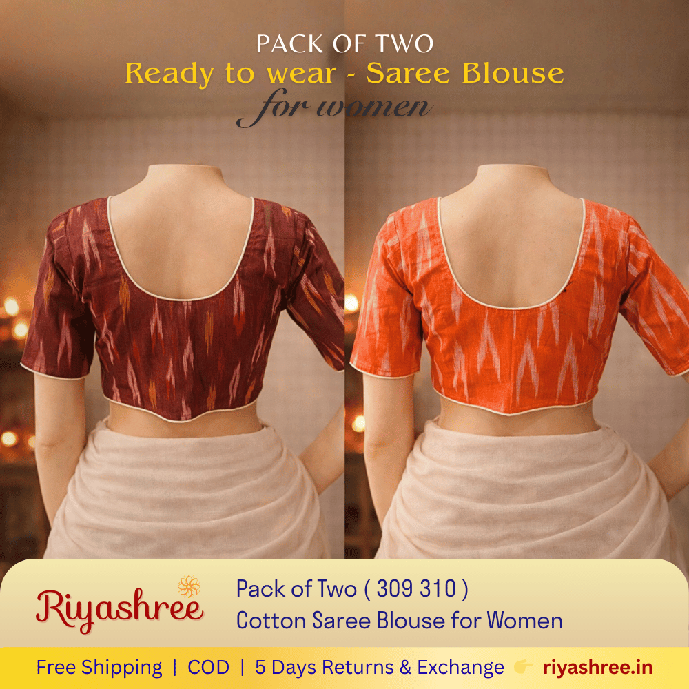 Pack of Two Riyashree Ready to Wear Stitched Cotton Ikkat Saree Blouse for Women | 309 310