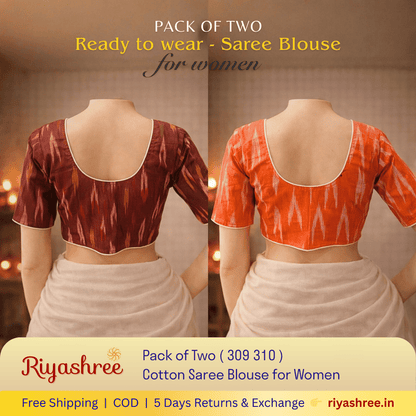 Pack of Two Riyashree Ready to Wear Stitched Cotton Ikkat Saree Blouse for Women | 309 310