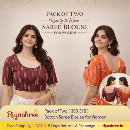 Pack of Two Riyashree Ready to Wear Stitched Cotton Ikkat Saree Blouse for Women | 309 310