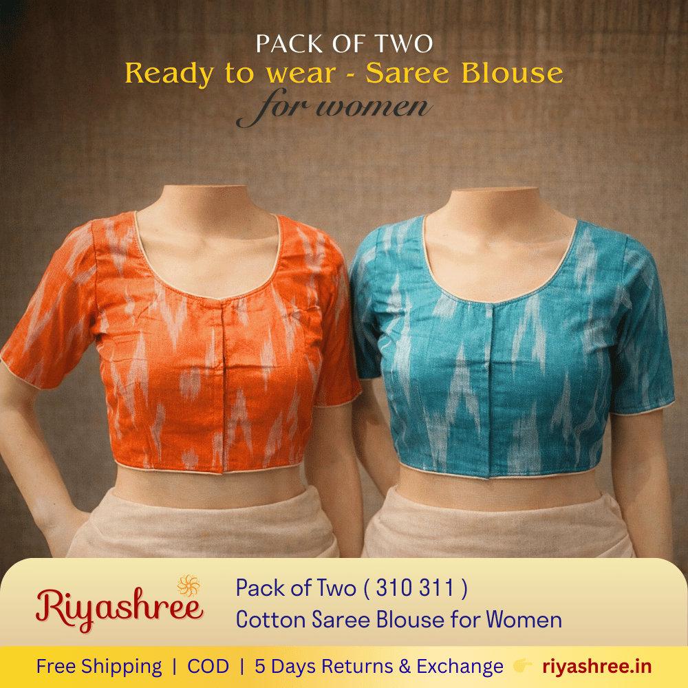 Pack of Two Riyashree Ready to Wear Stitched Cotton Ikkat Saree Blouse for Women | 310 311