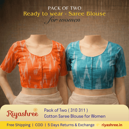 Pack of Two Riyashree Ready to Wear Stitched Cotton Ikkat Saree Blouse for Women | 310 311