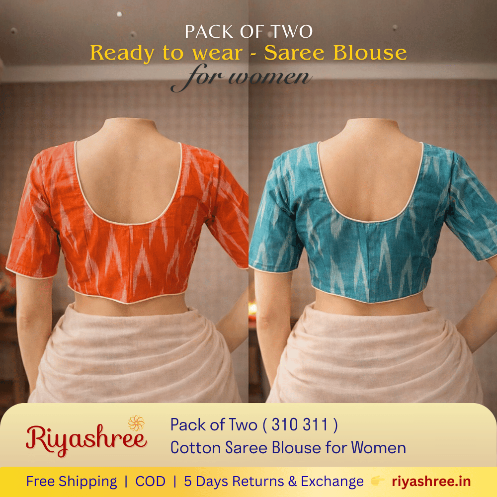 Pack of Two Riyashree Ready to Wear Stitched Cotton Ikkat Saree Blouse for Women | 310 311