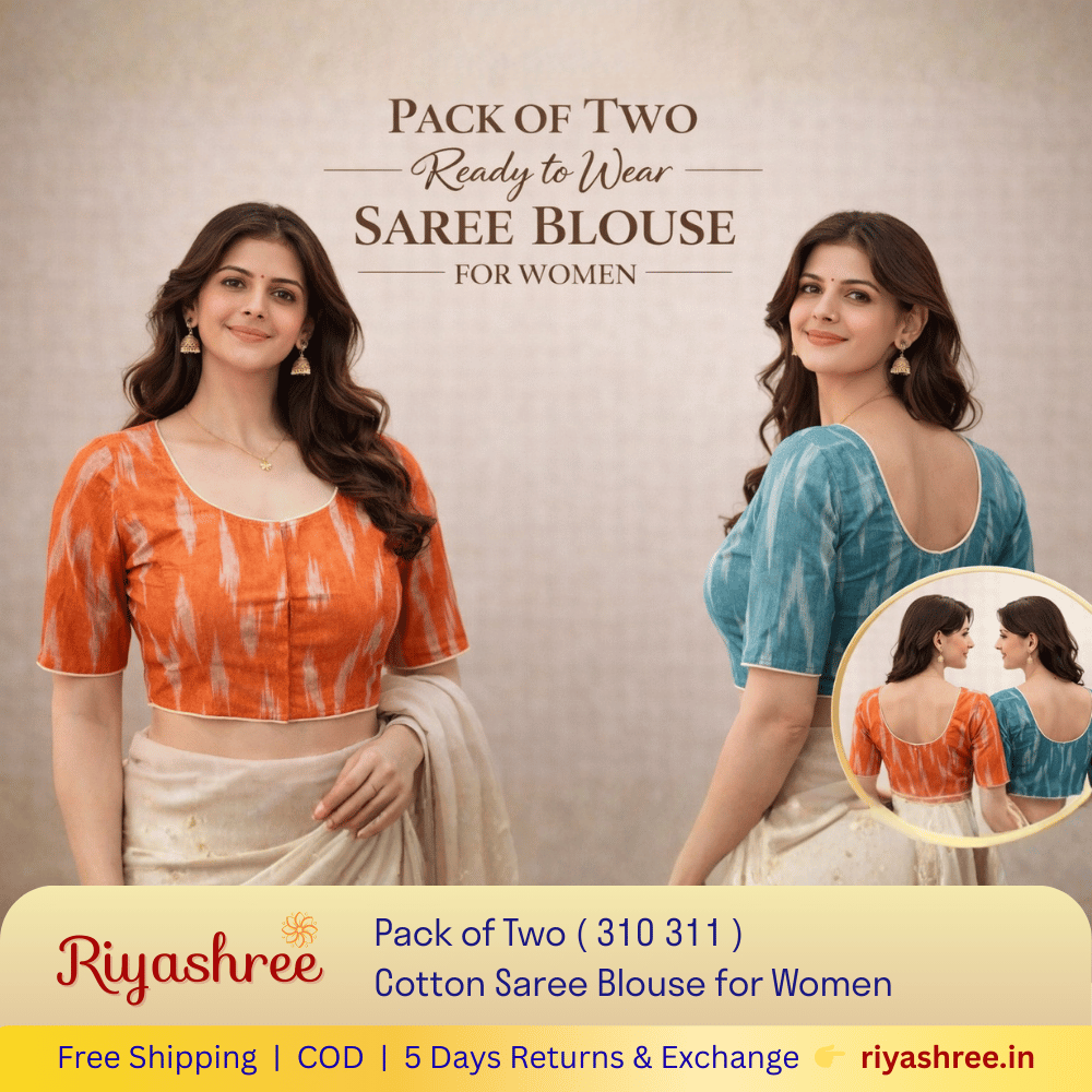 Pack of Two Riyashree Ready to Wear Stitched Cotton Ikkat Saree Blouse for Women | 310 311