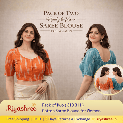 Pack of Two Riyashree Ready to Wear Stitched Cotton Ikkat Saree Blouse for Women | 310 311