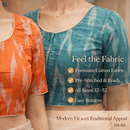 Pack of Two Riyashree Ready to Wear Stitched Cotton Ikkat Saree Blouse for Women | 310 311