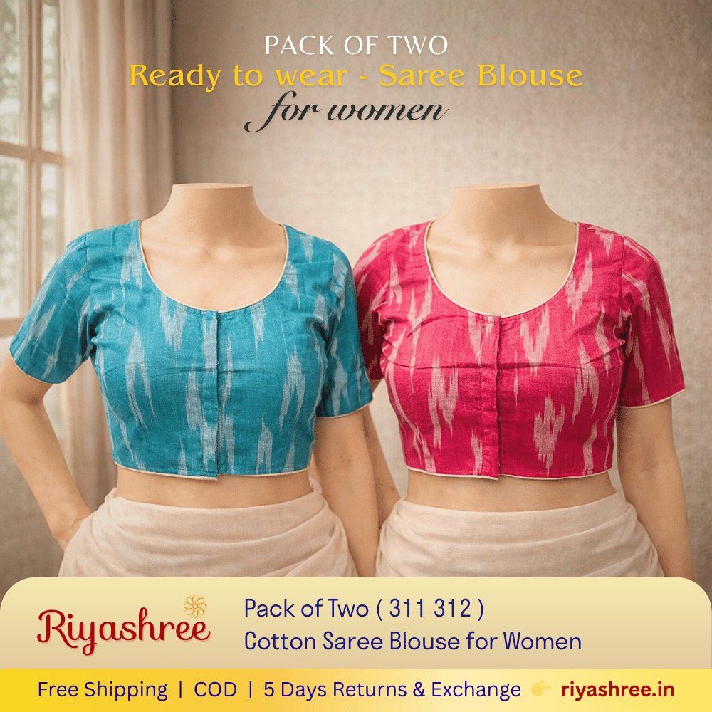 Pack of Two Riyashree Ready to Wear Stitched Cotton Ikkat Saree Blouse for Women | 311 312