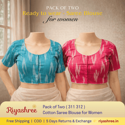 Pack of Two Riyashree Ready to Wear Stitched Cotton Ikkat Saree Blouse for Women | 311 312