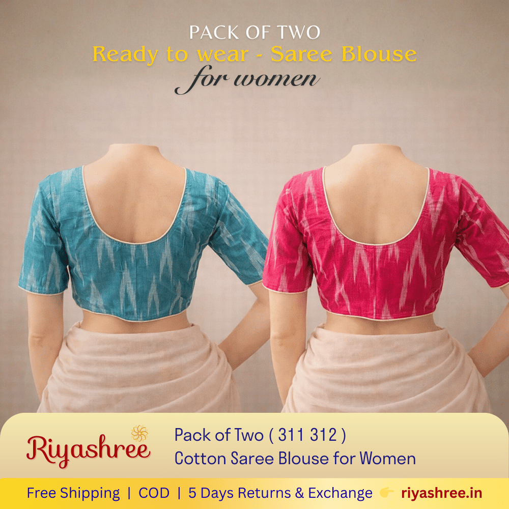 Pack of Two Riyashree Ready to Wear Stitched Cotton Ikkat Saree Blouse for Women | 311 312