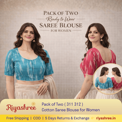 Pack of Two Riyashree Ready to Wear Stitched Cotton Ikkat Saree Blouse for Women | 311 312