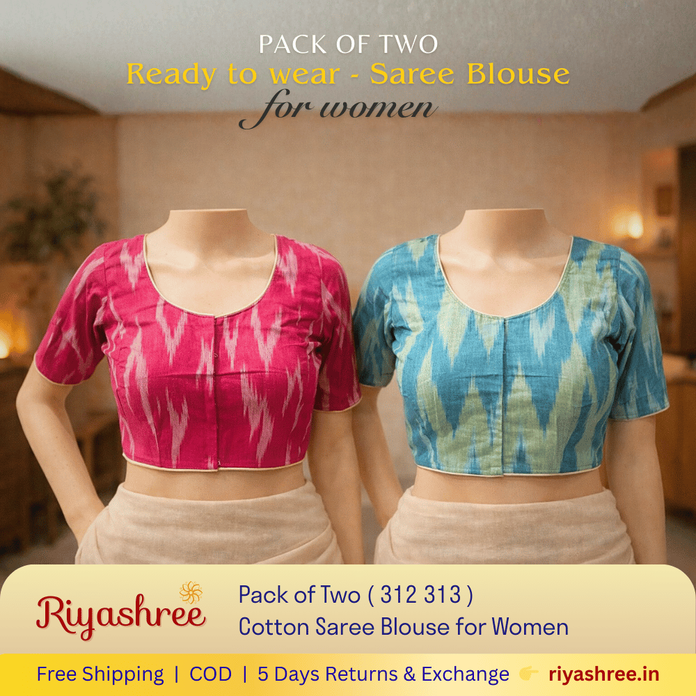 Pack of Two Riyashree Ready to Wear Stitched Cotton Ikkat Saree Blouse for Women | 312 313