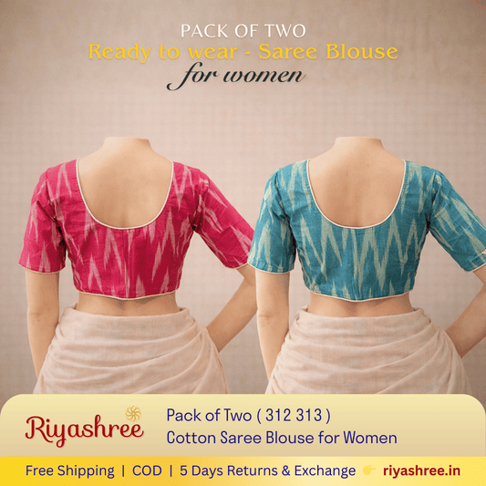Pack of Two Riyashree Ready to Wear Stitched Cotton Ikkat Saree Blouse for Women | 312 313