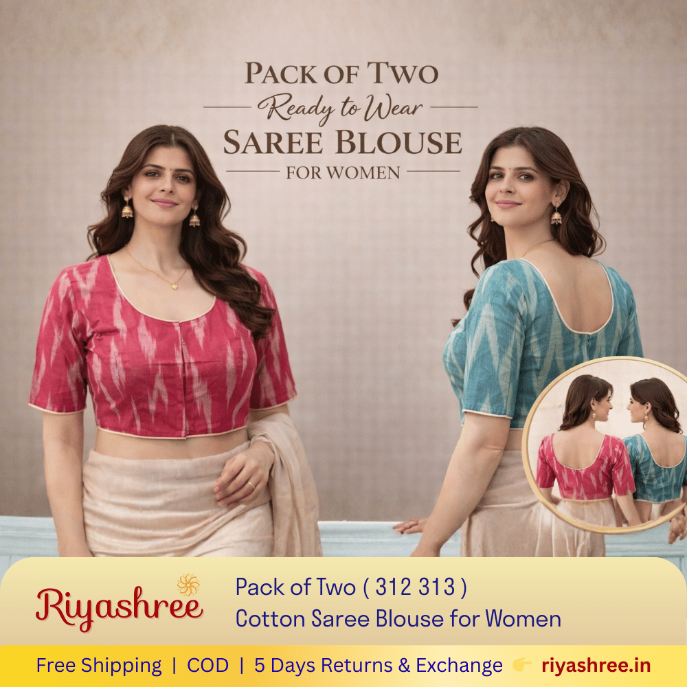 Pack of Two Riyashree Ready to Wear Stitched Cotton Ikkat Saree Blouse for Women | 312 313