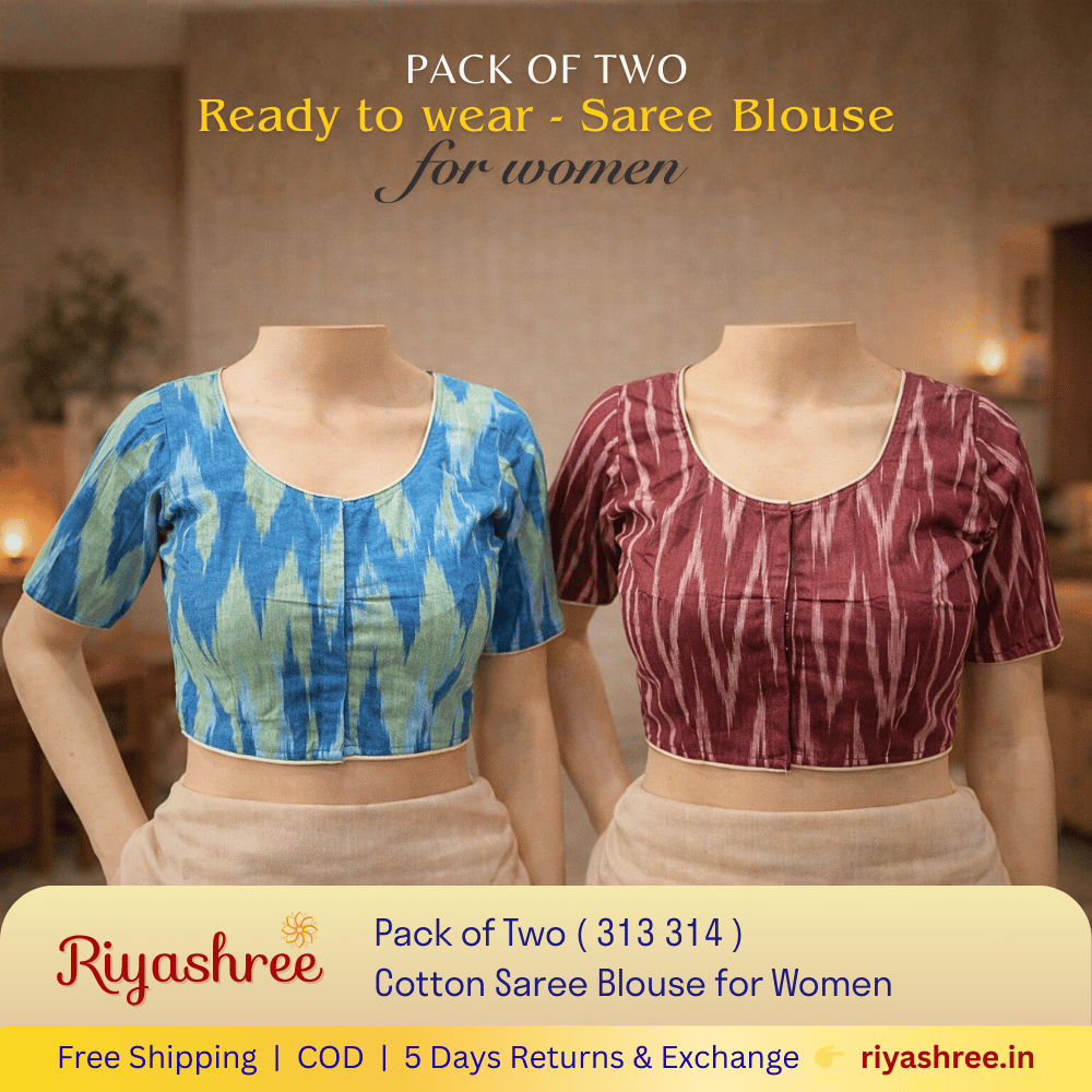 Pack of Two Riyashree Ready to Wear Stitched Cotton Ikkat Saree Blouse for Women | 313 314