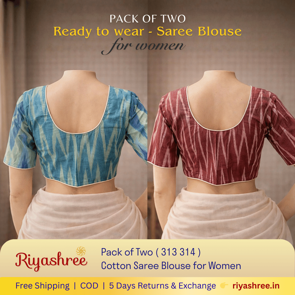 Pack of Two Riyashree Ready to Wear Stitched Cotton Ikkat Saree Blouse for Women | 313 314