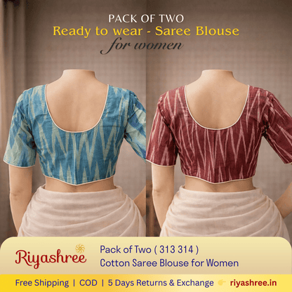 Pack of Two Riyashree Ready to Wear Stitched Cotton Ikkat Saree Blouse for Women | 313 314