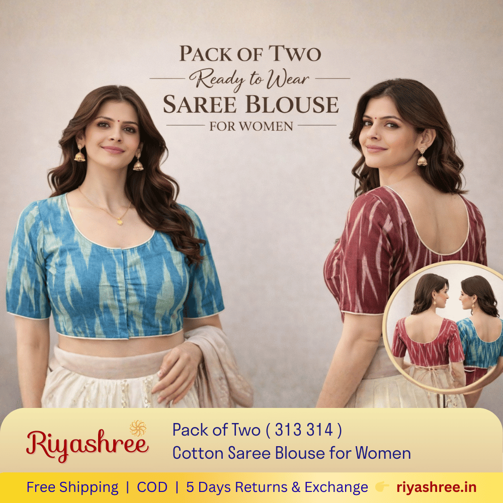 Pack of Two Riyashree Ready to Wear Stitched Cotton Ikkat Saree Blouse for Women | 313 314