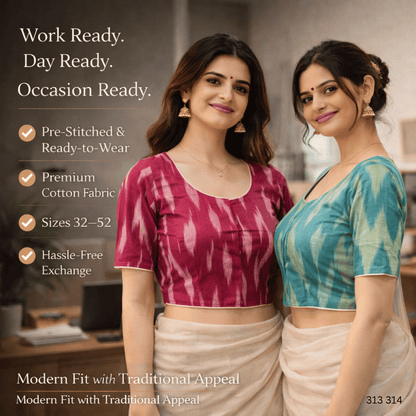 Pack of Two Riyashree Ready to Wear Stitched Cotton Ikkat Saree Blouse for Women | 313 314