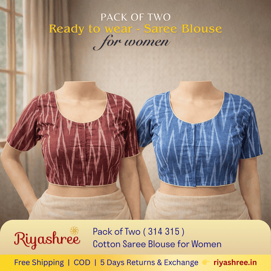 Pack of Two Riyashree Ready to Wear Stitched Cotton Ikkat Saree Blouse for Women | 314 315